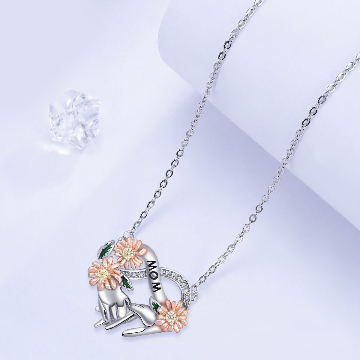 Copper With Silver/Rosegold Plated Mom Flower Pendant Necklace for Women