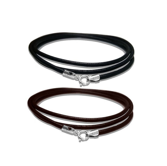 925 Sterling Silver GenuineLeather Round Necklace Chain1.5mm 2mm For Jewelry DIY