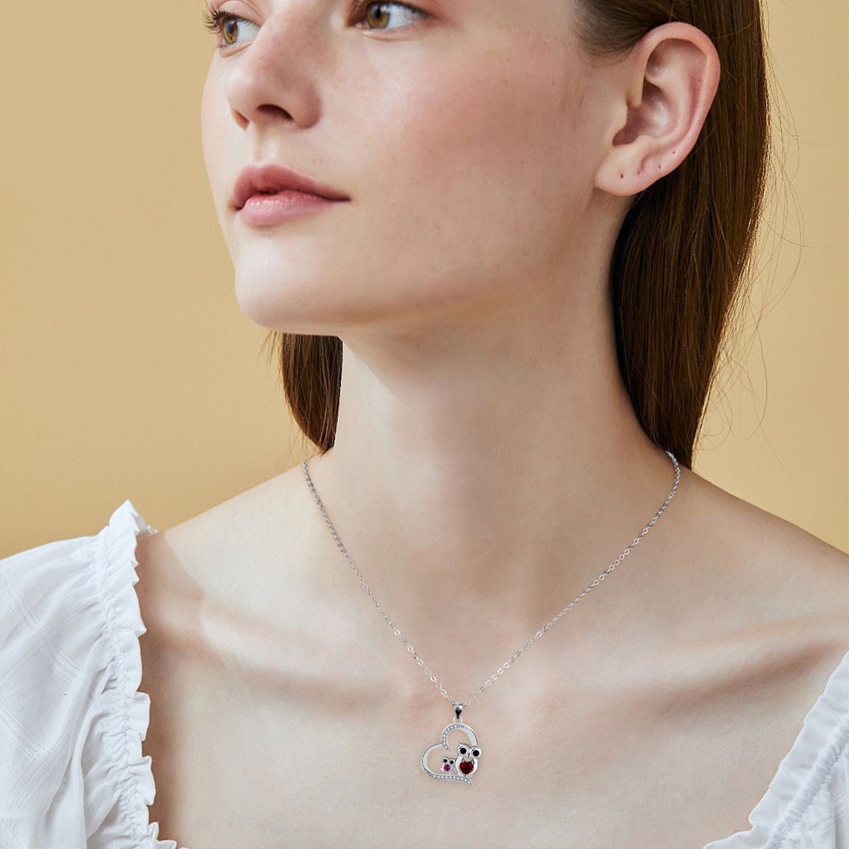 Copper With Silver Plated Heart Owls Pendant Necklace