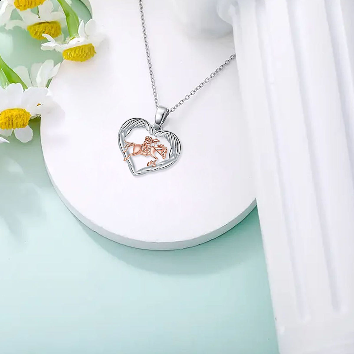 Copper With Silver/Rosegold Plated Heart Pendant Necklace