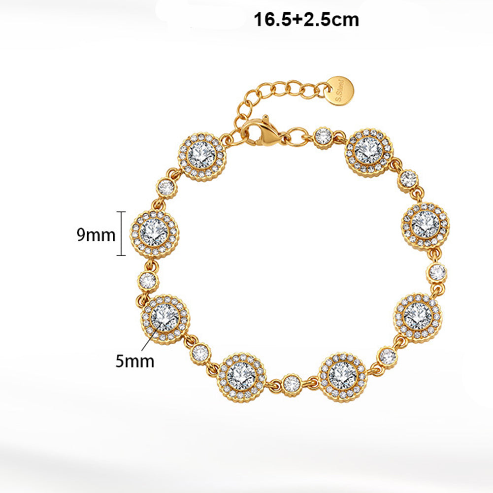 Stainless Steel Clear CZ Halo Station Bracelet, Large Round Halo Zirconia with Small Accent Stone Bracelet