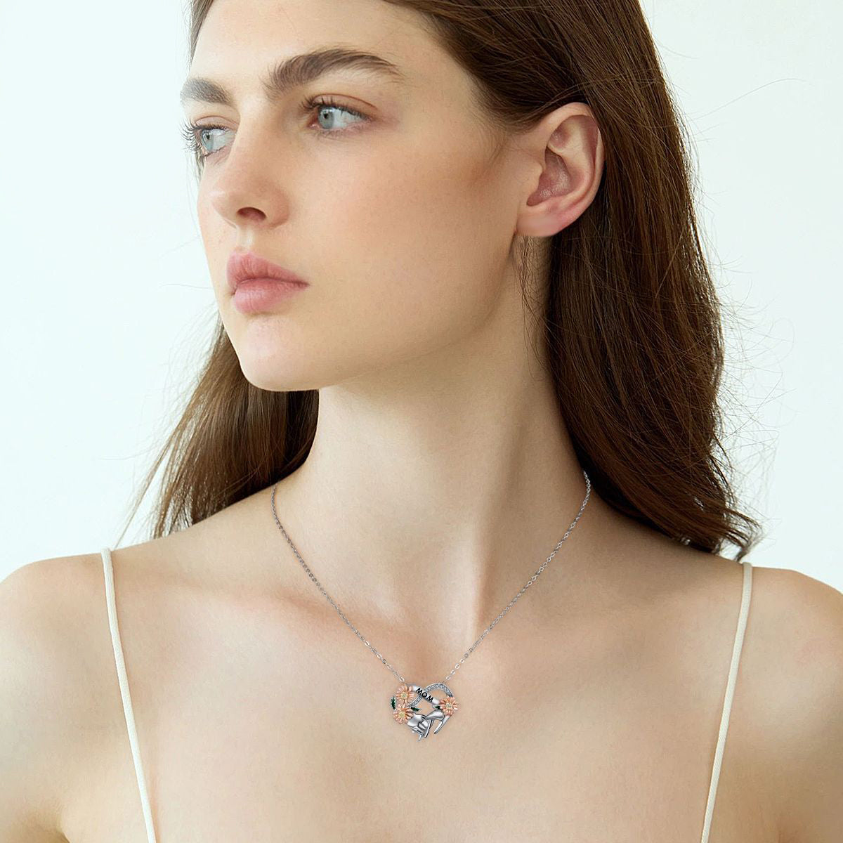 Copper With Silver/Rosegold Plated Mom Flower Pendant Necklace for Women