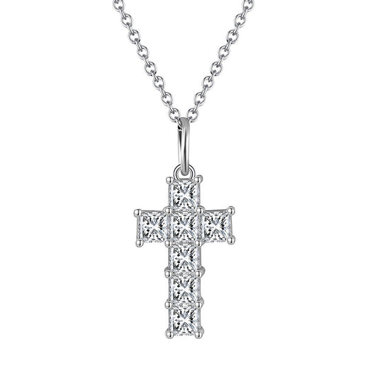 Collar con colgante de cruz de circonita en plata de ley 925