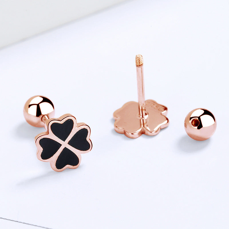 925 Sterling Silver Lucky Screw Back Stud Earrings
