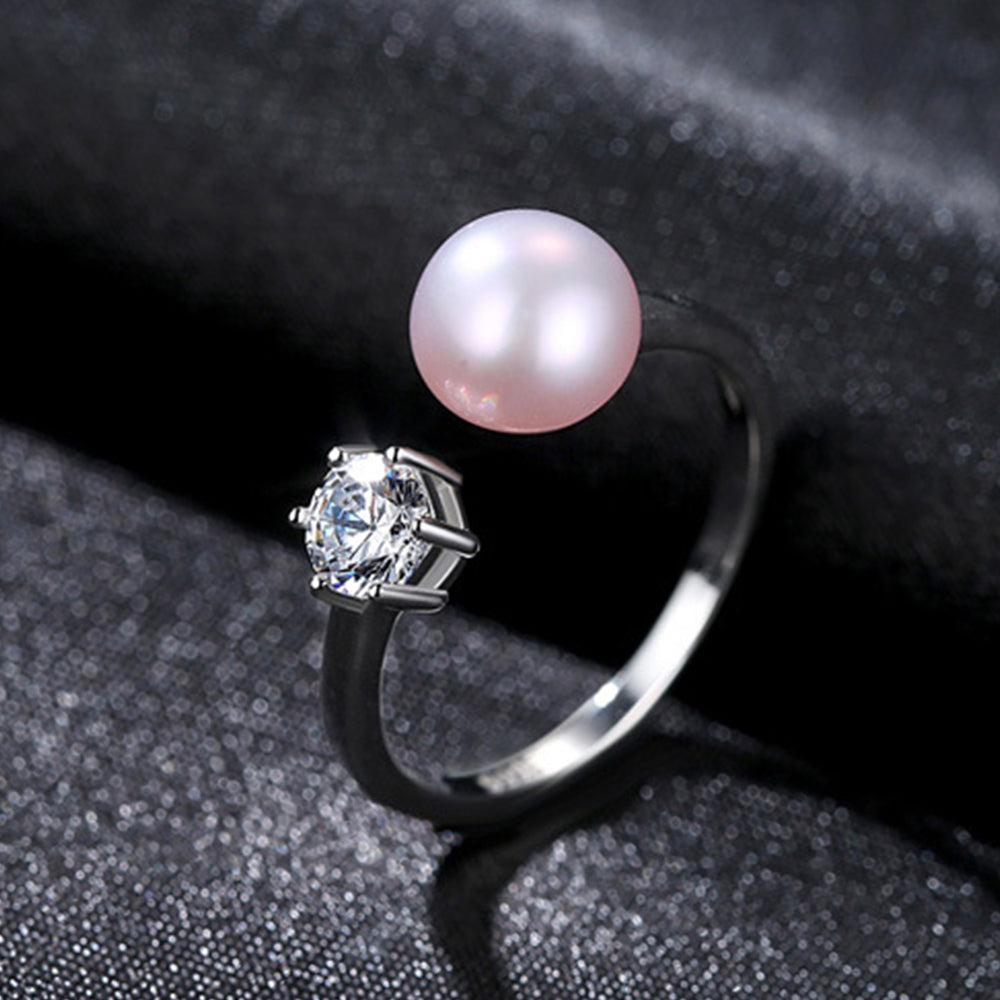 925 Sterling Silver Natural Pearl Ring Fashion Jewelry Gift for Women Girls