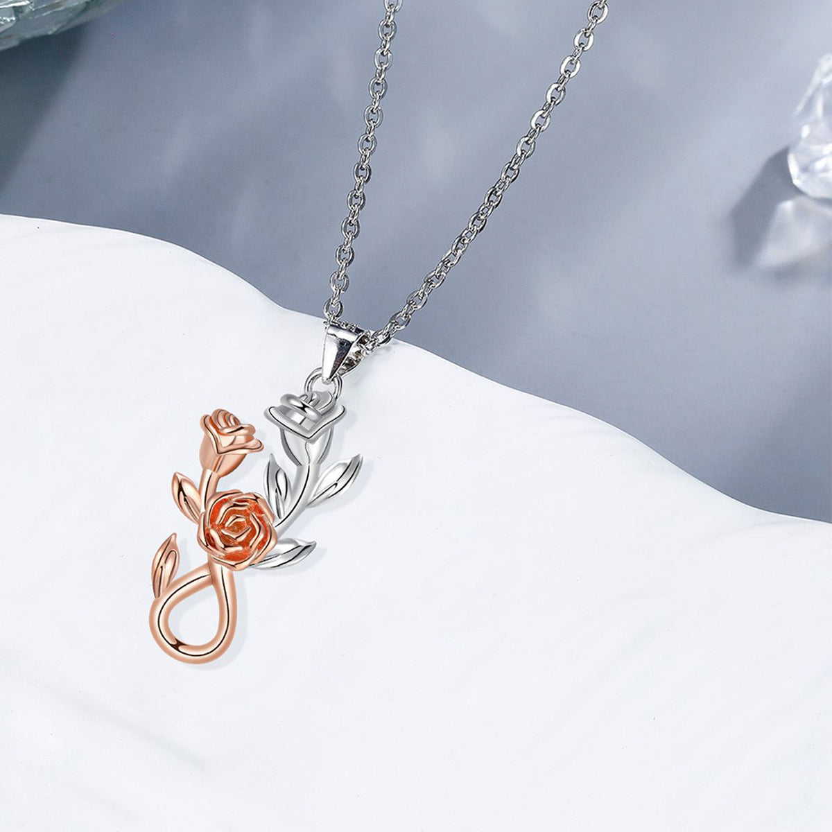 Copper With Silver/Rosegold Plated Flowers Pendant Necklace