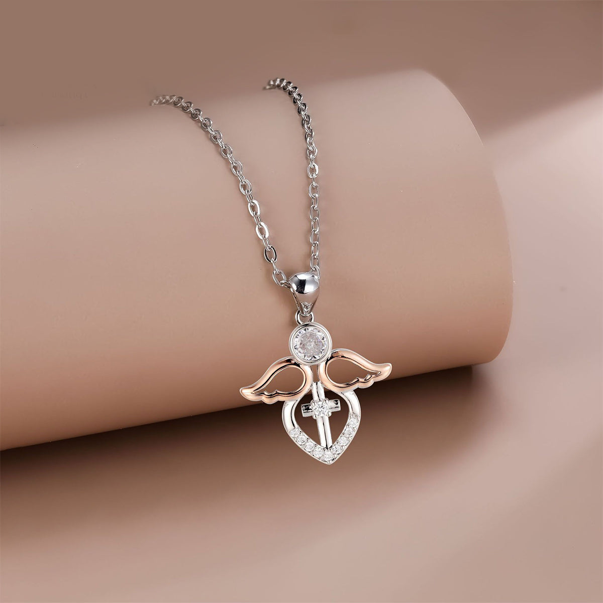 Copper With Silver/Rosegold Plated Angel Pendant Necklace