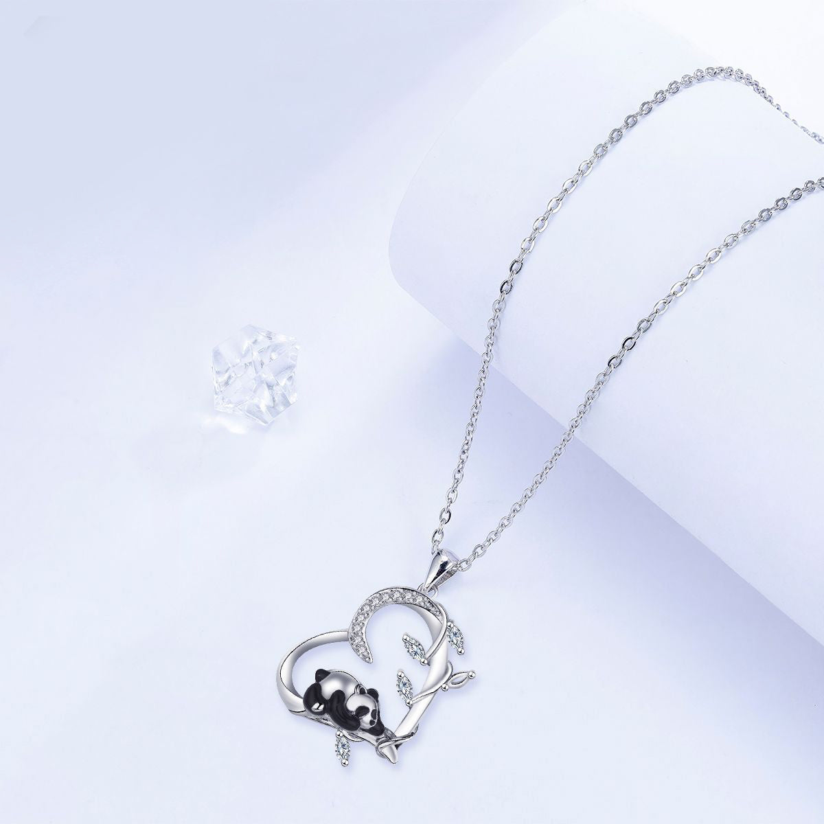 Copper With Silver Plated Heart Panda Pendant Necklace