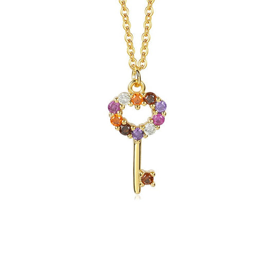 925 Sterling Silver Key Zircon Pendant Necklace