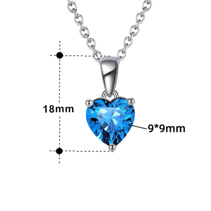 Silver Stainless Steel Heart Cut Blue CZ Pendant Necklace, Solitaire Heart Shape Blue Cubic Zirconia on Thin Rolo Chain