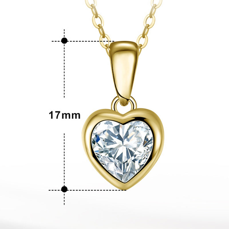 Gold Stainless Steel Bezel Set Heart CZ Pendant Necklace, Solid Heart Frame with Brilliant Clear Heart Cut Cubic Zirconia