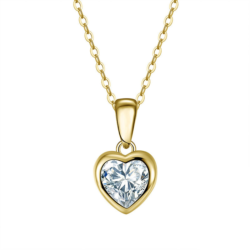 Gold Stainless Steel Bezel Set Heart CZ Pendant Necklace, Solid Heart Frame with Brilliant Clear Heart Cut Cubic Zirconia