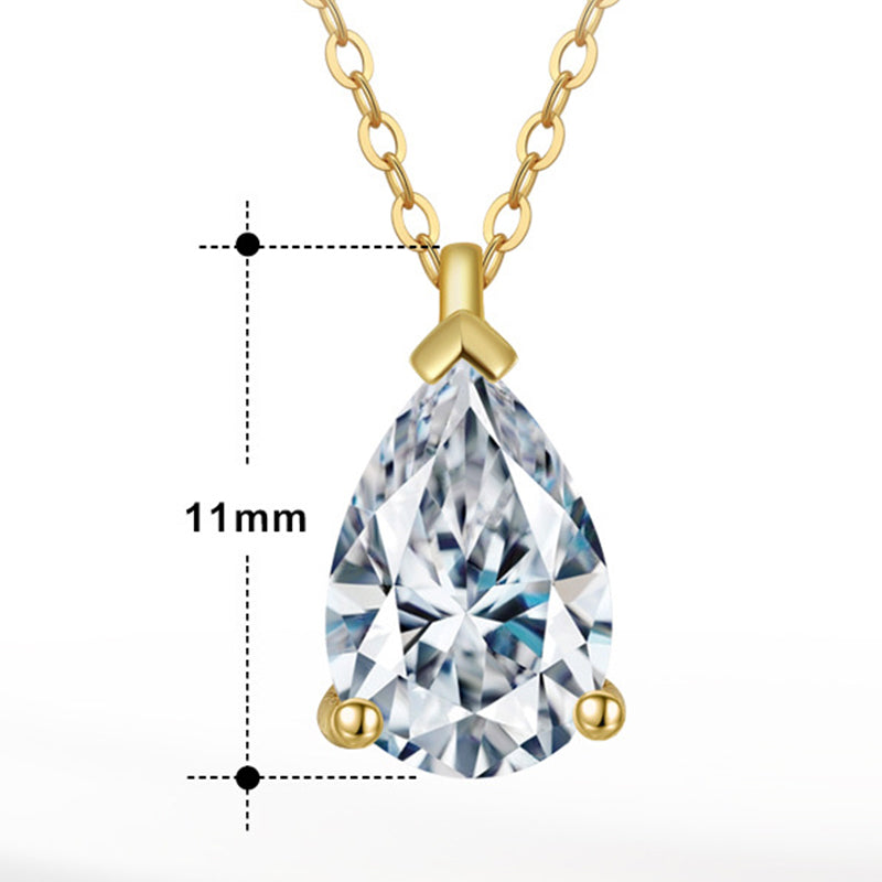 Gold Stainless Steel Pear Cut CZ Solitaire Pendant Necklace, Teardrop Shape Clear Cubic Zirconia 4-Prong Setting Cable Chain