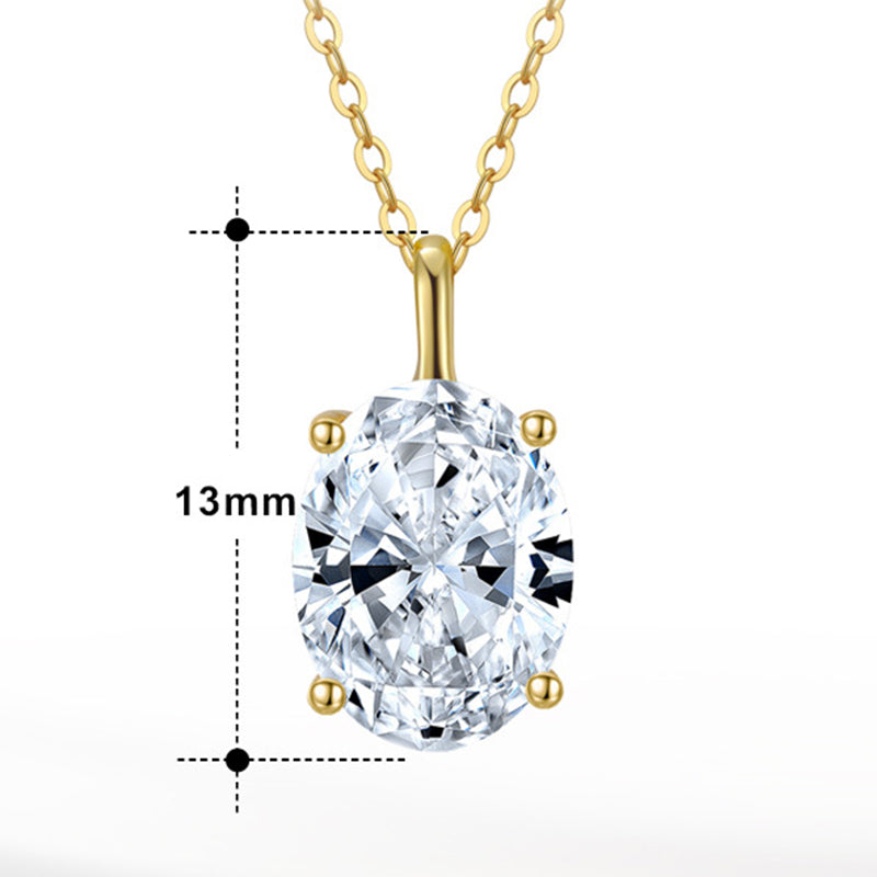 Gold Stainless Steel Oval Cut CZ Solitaire Pendant Necklace, Brilliant Oval Clear Cubic Zirconia 4-Prong Setting Thin Chain