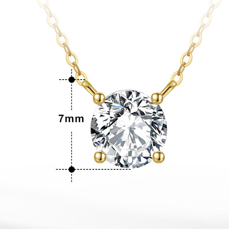 Gold Stainless Steel Round CZ Solitaire Necklace, 4-Prong Set Clear Round Cubic Zirconia Dainty Cable Chain Pendant Necklace
