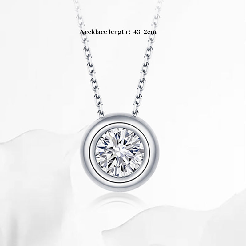 Gold Stainless Steel Bezel Set Round CZ Pendant Necklace, Single Clear Round Cubic Zirconia Circular Frame Thin Cable Chain