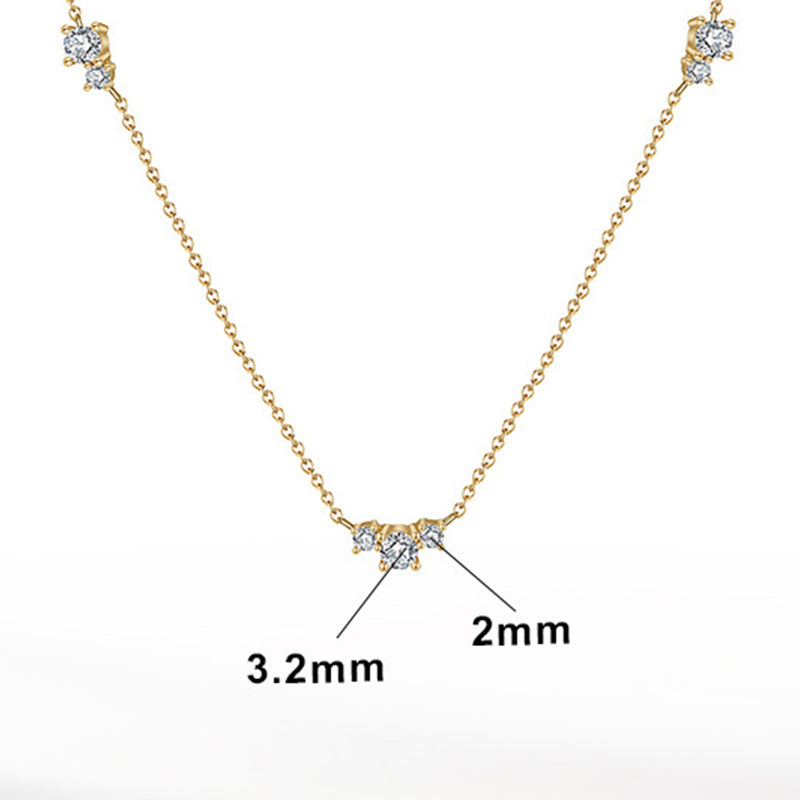 Gold Stainless Steel CZ Station Necklace, Round Clear Cubic Zirconia Three Stone Side & Center Sparkling Choker Necklace