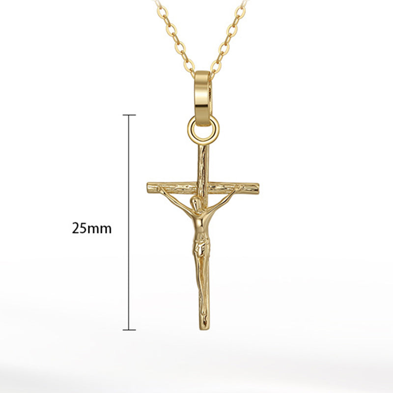 Gold Stainless Steel Textured Crucifix Pendant Necklace, 3D Jesus on Cross Cable Chain
