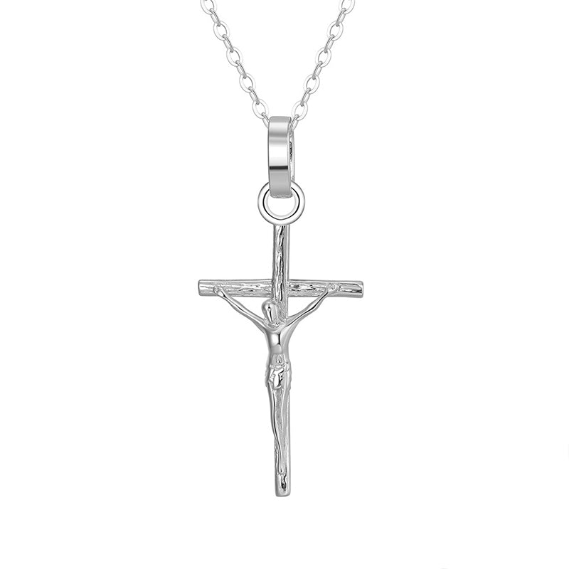 Gold Stainless Steel Textured Crucifix Pendant Necklace, 3D Jesus on Cross Cable Chain
