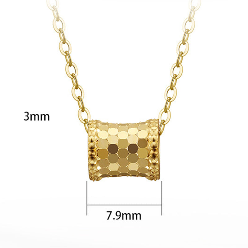 Silver Stainless Steel Honeycomb Textured Barrel Pendant Necklace, Large Hexagon Pattern Cylinder Bead Oval Link Chain