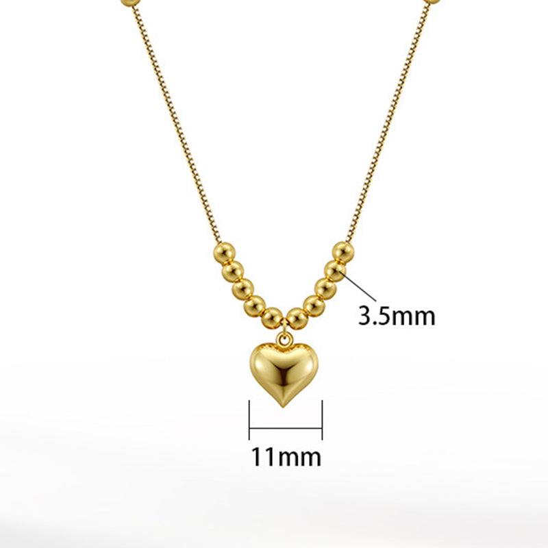 Silver Stainless Steel Ball Beaded Heart Pendant Necklace, Gradient Round Ball Chain Puffy 3D Heart Charm Necklace