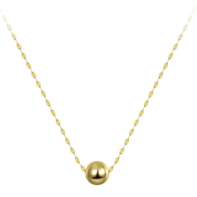 Silver Stainless Steel Single Ball Pendant Necklace, Smooth Round Bead on Delicate Marquise Shape Thin Chain