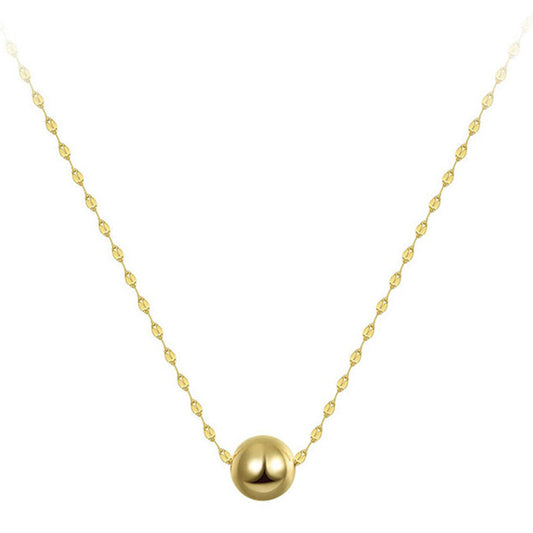 Silver Stainless Steel Single Ball Pendant Necklace, Smooth Round Bead on Delicate Marquise Shape Thin Chain