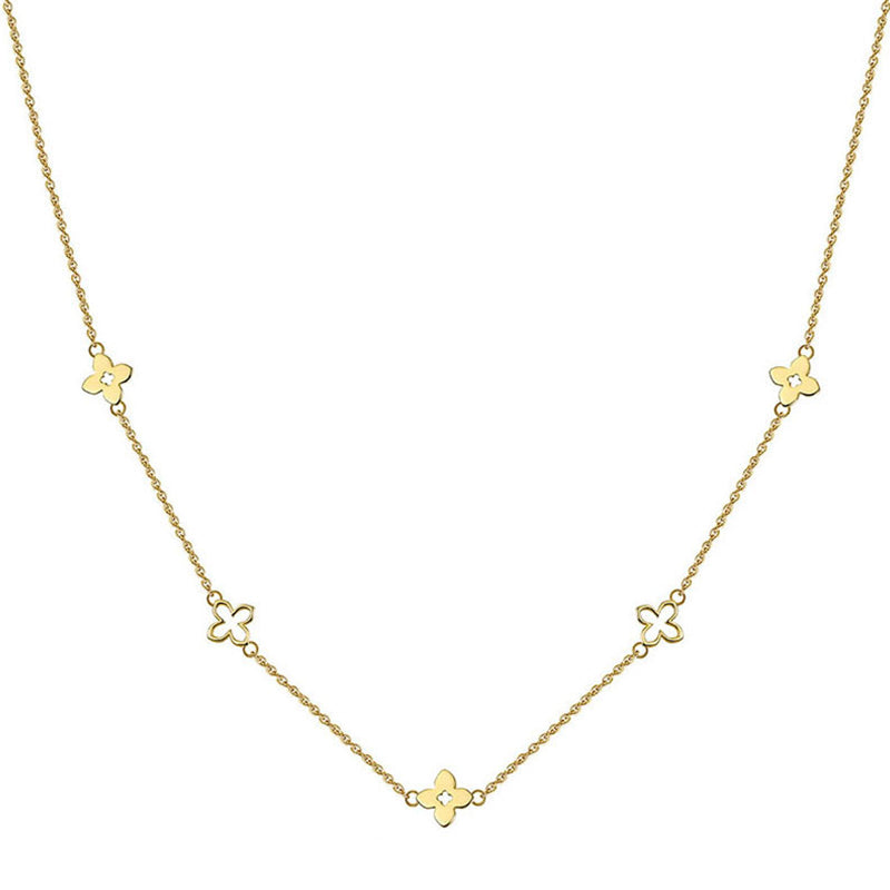 Stainless Steel Four Leaf Clover Station Necklace, Gold Plated Dainty Clover Charm Chain Necklace, Minimalist Floral Necklace for Ladies