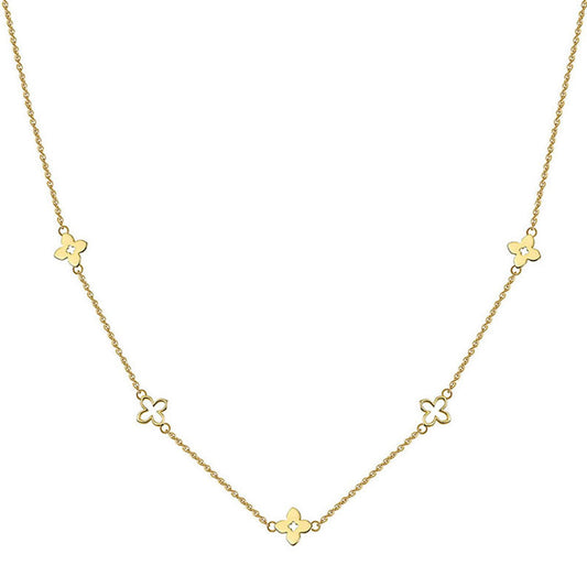 Stainless Steel Four Leaf Clover Station Necklace, Gold Plated Dainty Clover Charm Chain Necklace, Minimalist Floral Necklace for Ladies