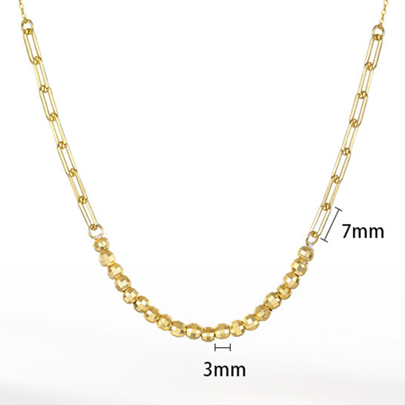 Gold Stainless Steel Mixed Link Faceted Bead Necklace, Paperclip Chain & Sparkling Cut Round Beads Choker
