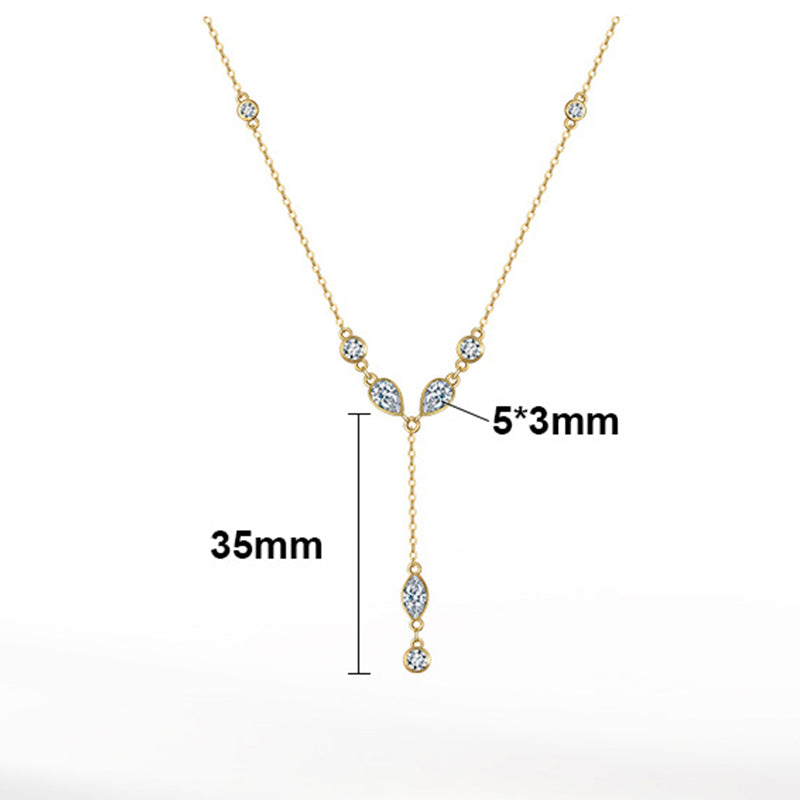 Gold Stainless Steel CZ Y-Drop Necklace, Round & Marquise Cut Cubic Zirconia Bezel Set Station Chain Lariat Necklace