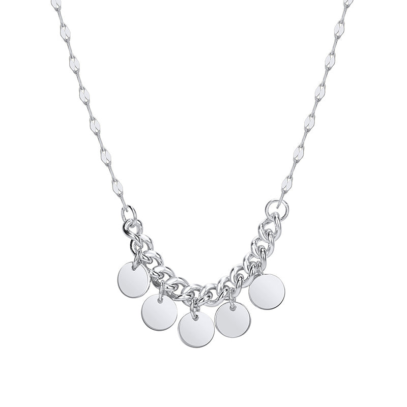 Gold Stainless Steel Disc Charm Choker Necklace, Polished Round Coin Pendants Mixed Sparkle Link Chain