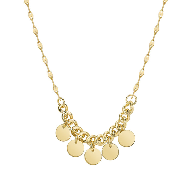 Gold Stainless Steel Disc Charm Choker Necklace, Polished Round Coin Pendants Mixed Sparkle Link Chain