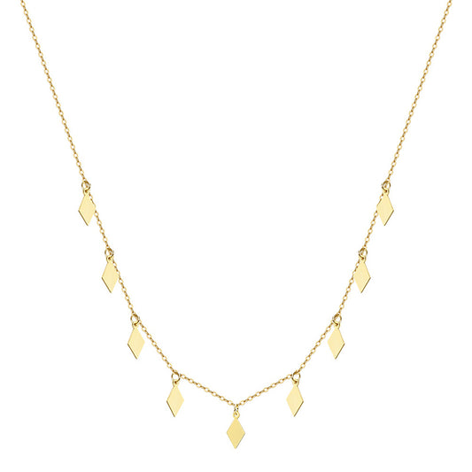 Stainless Steel Dangling Rhombus Charm Necklace, Gold Plated Multi Diamond Shape Pendant Chain, Minimalist Geometric Station Necklace for Women