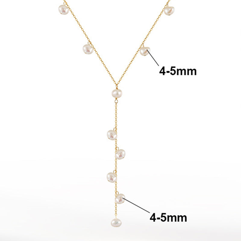 Silver Stainless Steel Multi Baroque Pearl Y Drop Necklace, Dangling Irregular Pearl Lariat Necklace