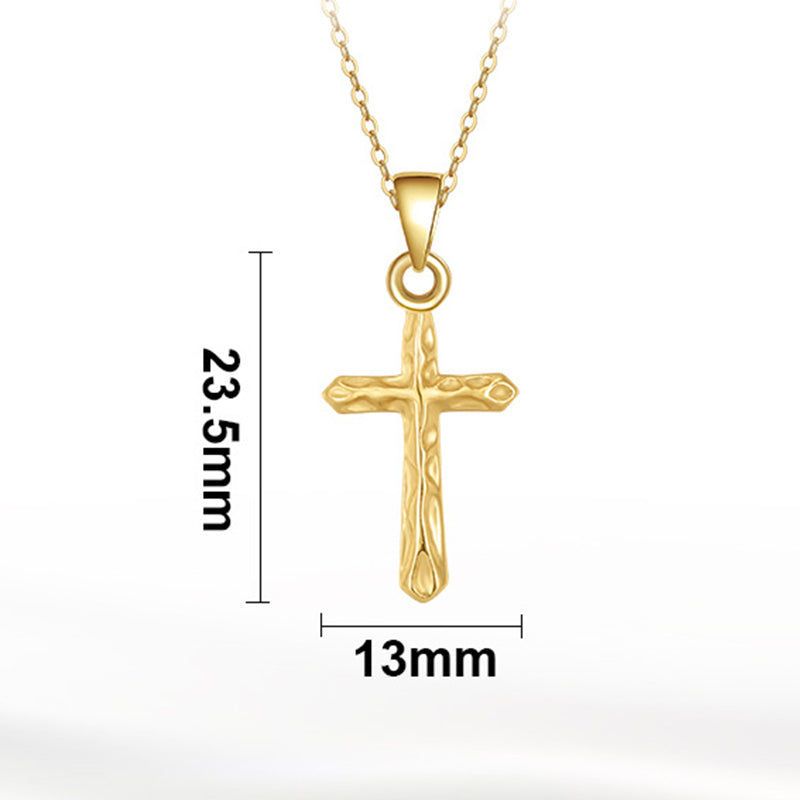 Gold Stainless Steel Hammered Textured Cross Pendant Necklace, Simple Rolo Cable Chain Religious Cross Charm Jewelry