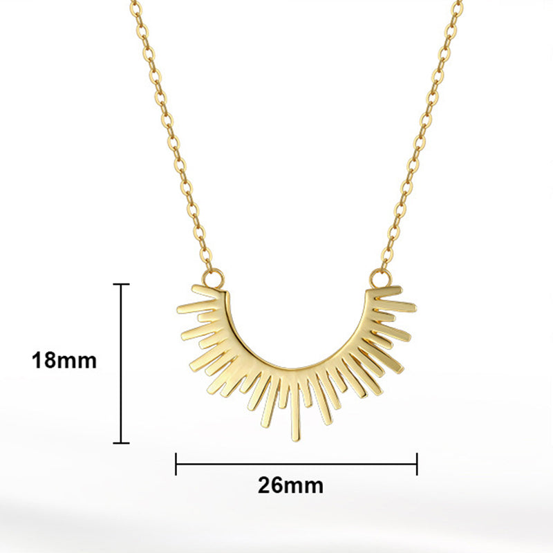 Stainless Steel Sunburst Crescent Necklace, Gold Plated Radiant Sun Pendant Choker, Unique Spike Sun Shape Necklace for Women