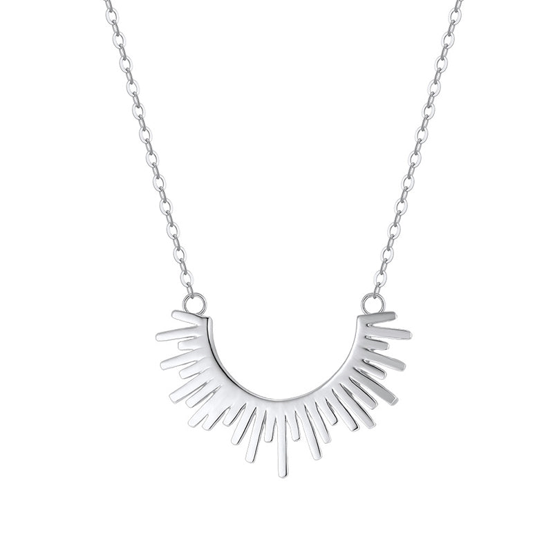 Stainless Steel Sunburst Crescent Necklace, Gold Plated Radiant Sun Pendant Choker, Unique Spike Sun Shape Necklace for Women