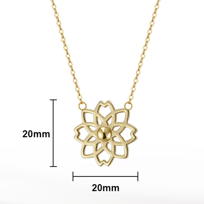Stainless Steel Hollow Mandala Flower Necklace, Gold Plated Openwork Floral Pendant Necklace, Delicate Cutout Bloom Choker for Women