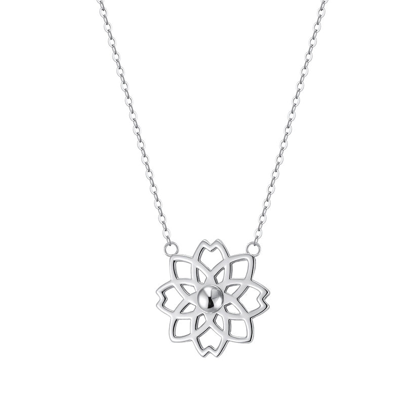 Stainless Steel Hollow Mandala Flower Necklace, Gold Plated Openwork Floral Pendant Necklace, Delicate Cutout Bloom Choker for Women