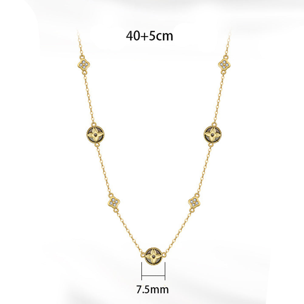 Silver Four Leaf Clover Station Necklace, Inlaid Mother of Pearl & Cubic Zirconia Clover Charms Dainty Cable Chain