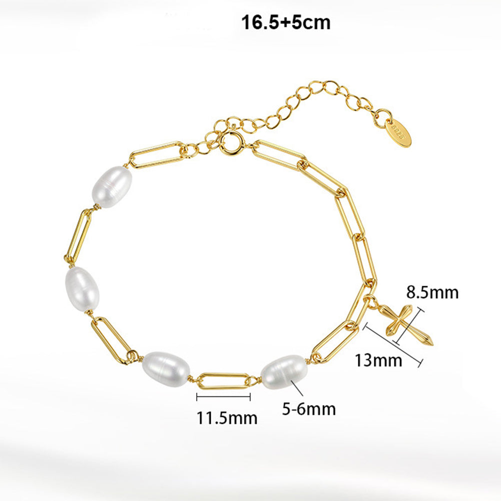 Pulsera de perlas de plata de ley 925, joyería de moda, regalo para mujeres y niñas.