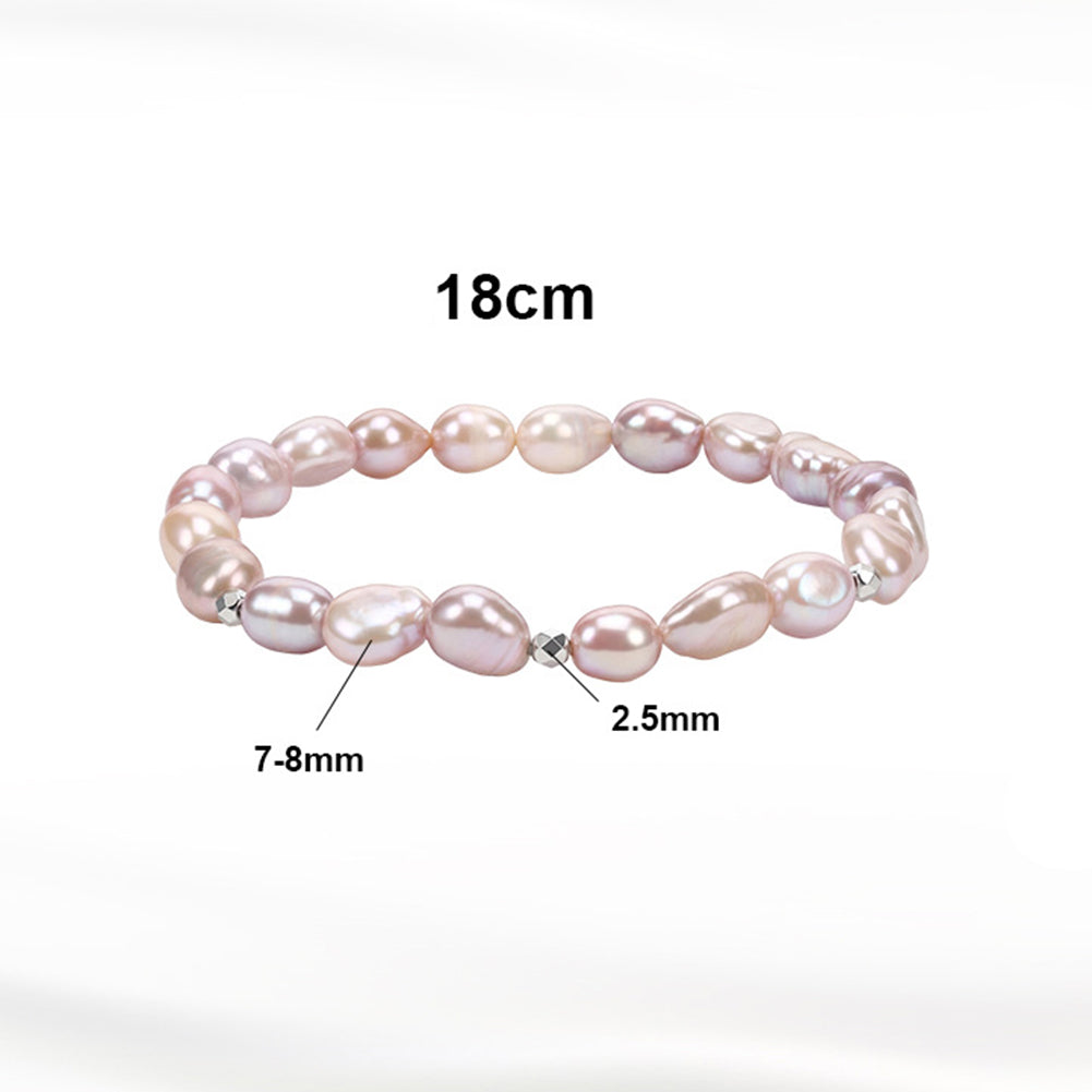 Stretch Beaded Bracelet, Pastel Pink Lavender Baroque Teardrop Freshwater Pearls with Faceted Silver Metal Accent Beads, Soft Iridescent Pearl Shine