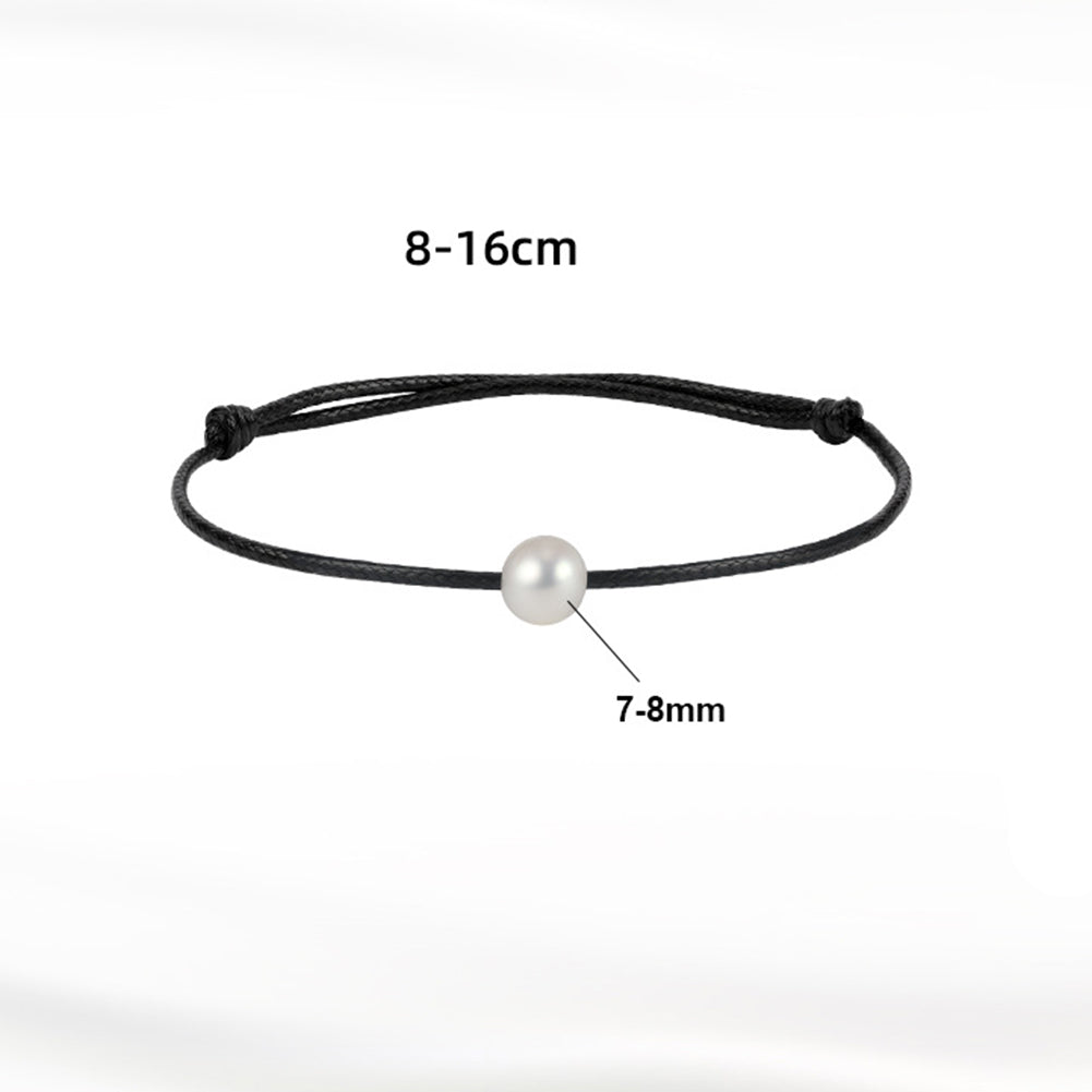 Minimalist Black Wax Cord Bracelet, Single Lustrous Round Freshwater Pearl, Adjustable Sliding Knot Closure