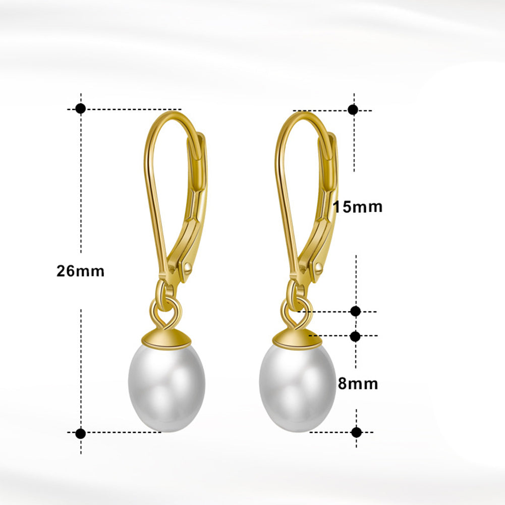 S925 Sterling Silver Leverback Teardrop Pearl Drop Earrings, Smooth Glossy Oval Freshwater Pearl with Classic French Hook Closure