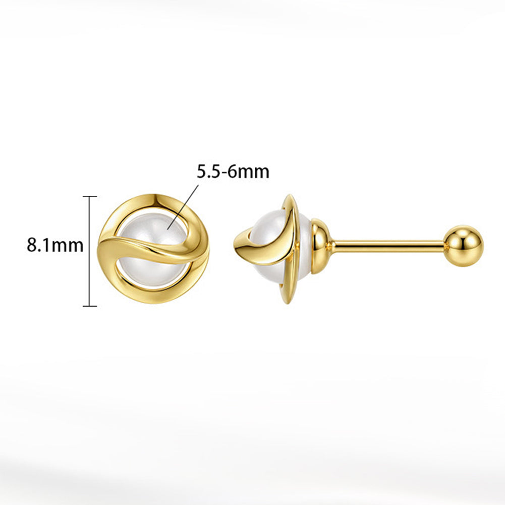 S925 Sterling Silver Twisted Wrap Round Freshwater Pearl Screw Back Stud Earrings, Minimalist Spiral Frame Pearl Ear Piercing Studs
