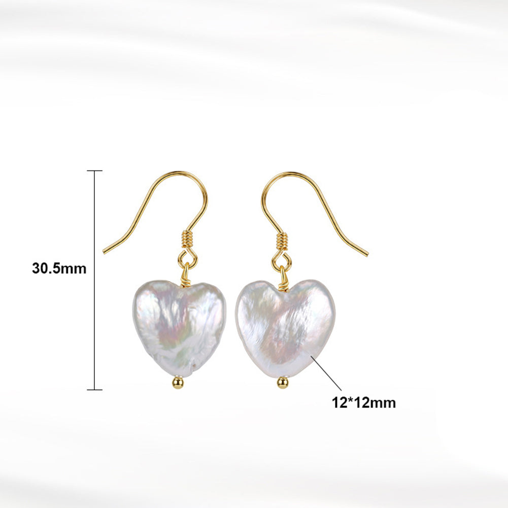 Sterling Silver Hook Heart Shaped Baroque Pearl Earrings, Unique Heart Form Iridescent Freshwater Baroque Pearl Drop Earrings