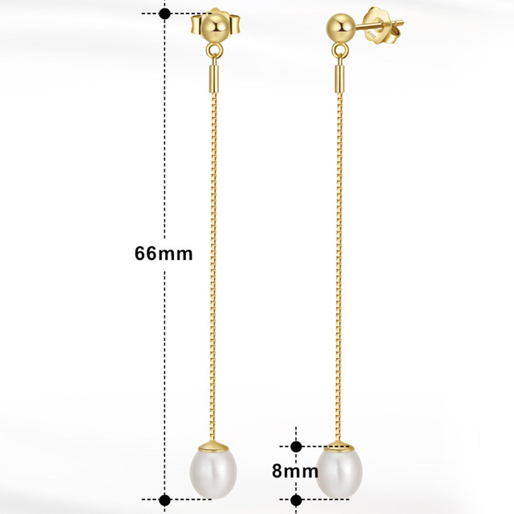S925 Silver Single Teardrop Pearl Long Chain Threader Earrings, Silky Luster Teardrop Freshwater Pearl Dangling on Slim Adjustable Box Chain