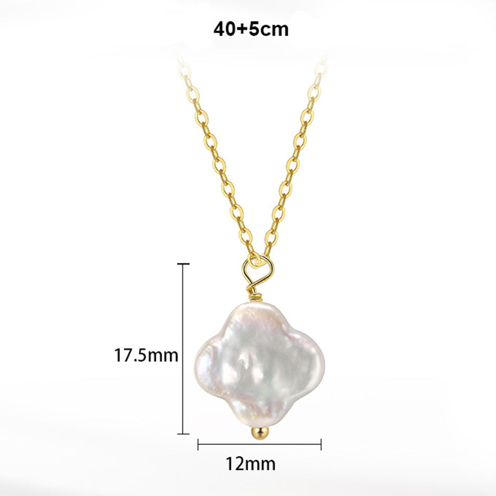 Four Leaf Clover Baroque Freshwater Pearl Pendant Necklace, Iridescent Organic Shape Pearl Charm Dainty S925 Silver Cable Chain