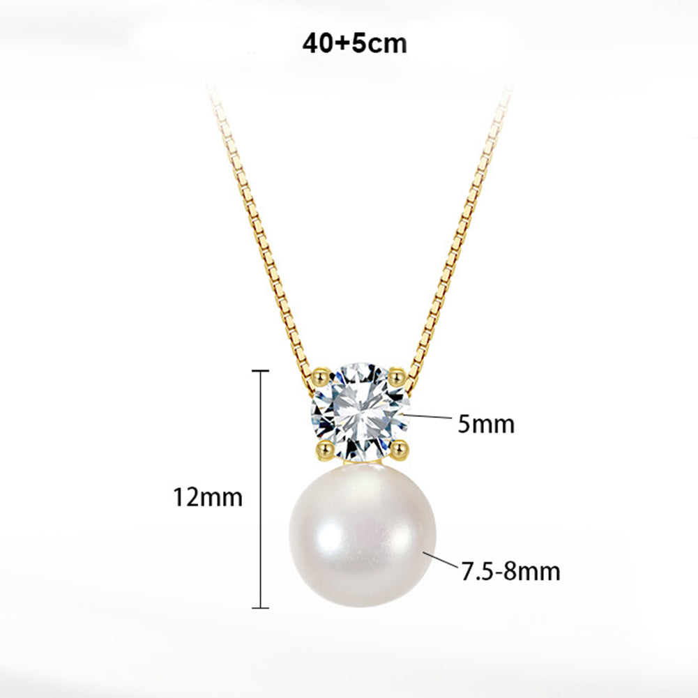 Single Large Round Lustrous Freshwater Pearl Pendant Necklace, White Cultured Pearl with Round Cubic Zirconia Top S925 Silver Box Chain